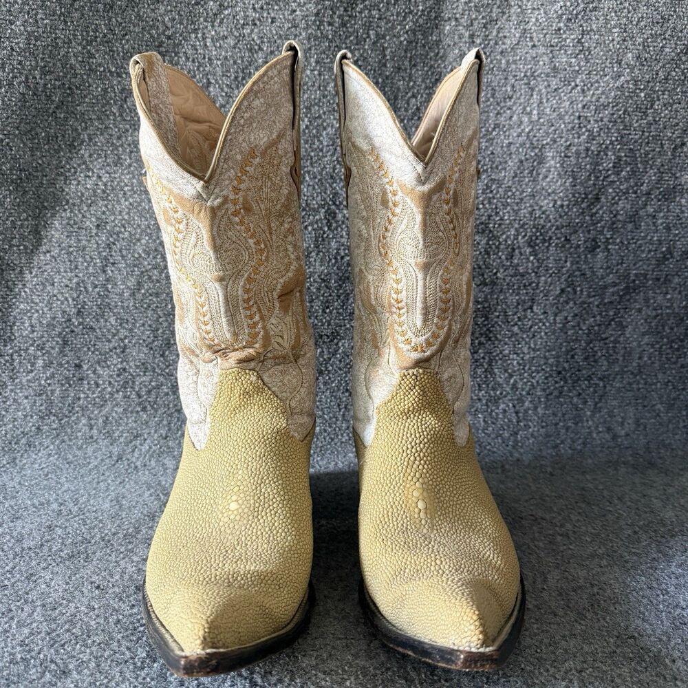 VTG Jar Boots Mex 29 US 11 Beige Stingray Leather Pointed J Toe Cowboy Western